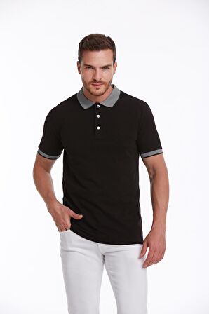 Siyah %100 Pamuk Regular Fit Polo Yaka Tişört | L