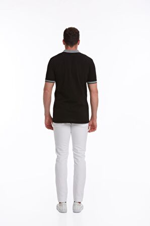 Siyah %100 Pamuk Regular Fit Polo Yaka Tişört | L
