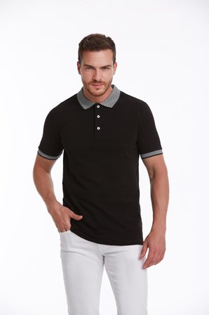 Siyah %100 Pamuk Regular Fit Polo Yaka Tişört | XXL