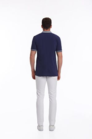 Lacivert %100 Pamuk Regular Fit Polo Yaka Tişört | L