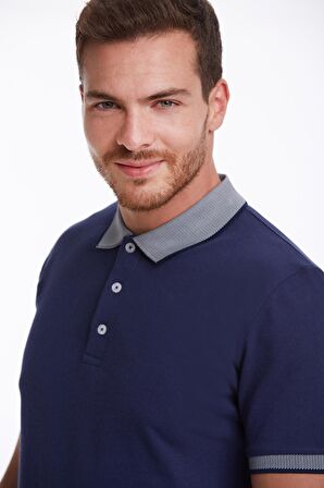 Lacivert %100 Pamuk Regular Fit Polo Yaka Tişört | L
