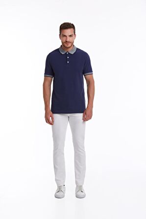 Lacivert %100 Pamuk Regular Fit Polo Yaka Tişört | L