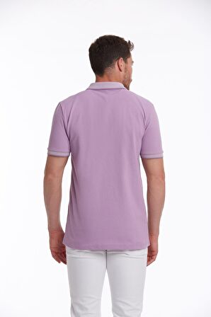 Lila %100 Pamuk Regular Fit Polo Yaka Tişört | L