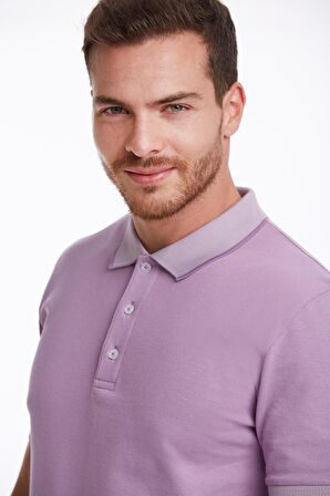 Lila %100 Pamuk Regular Fit Polo Yaka Tişört | L
