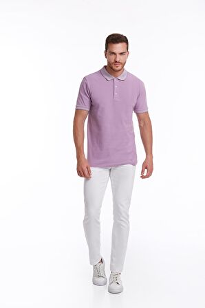 Lila %100 Pamuk Regular Fit Polo Yaka Tişört | L