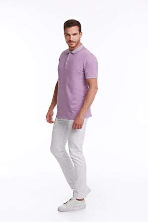 Lila %100 Pamuk Regular Fit Polo Yaka Tişört | L