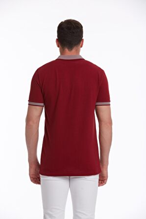 Bordo %100 Pamuk Regular Fit Polo Yaka Tişört | L