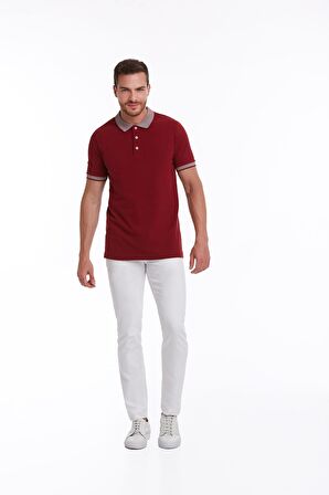 Bordo %100 Pamuk Regular Fit Polo Yaka Tişört | L