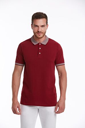 Bordo %100 Pamuk Regular Fit Polo Yaka Tişört | S