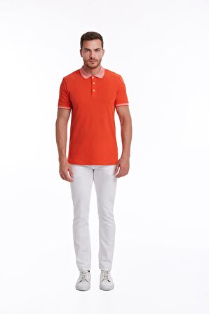 Nar Çiçeği %100 Pamuk Regular Fit Polo Yaka Tişört | S