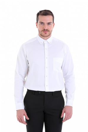 Beyaz Regular Fit Düz 100% Pamuk Uzun Kollu Gömlek