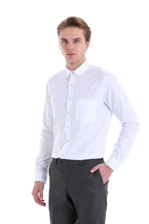 Beyaz Comfort Fit Uzun Kol Pamuklu Düz Gömlek
