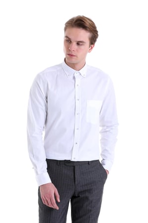 Beyaz Comfort Fit Uzun Kol Pamuklu Düz Gömlek