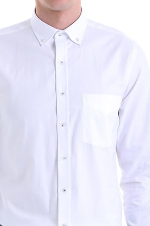 Beyaz Comfort Fit Uzun Kol Pamuklu Düz Gömlek