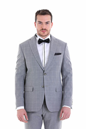 Slim Fit Kareli Mono Yaka Takım Elbise