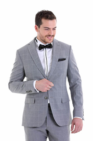 Slim Fit Kareli Mono Yaka Takım Elbise