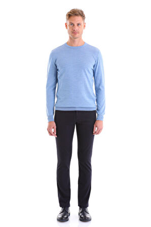 Mavi Regular Fit Düz Yün Bisiklet Yaka Triko Kazak | XL