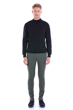 Lacivert Regular Fit Düz Yün Yarım Balıkçı Yaka Triko Kazak | S