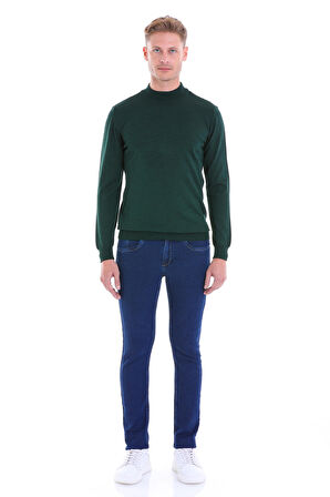 Yeşil Regular Fit Düz Yün Yarım Balıkçı Yaka Triko Kazak | XL