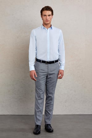 A. Mavi Ç. Comfort Fit Çizgili %100 Pamuk Slim Yaka Uzun Kollu Gömlek