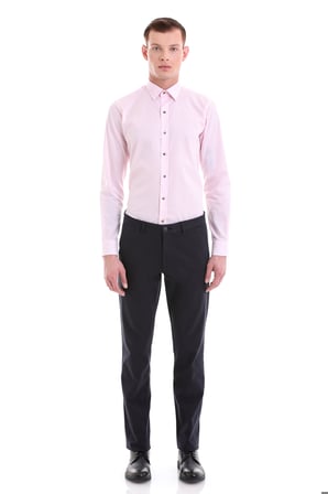 Pembe Comfort Fit Çizgili %100 Pamuklu Slim Yaka Uzun Kollu Casual Gömlek | S