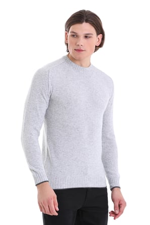 Gri Regular Fit Düz Bisiklet Yaka Yünlü Triko Kazak | L