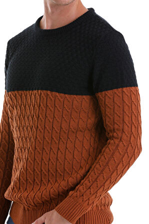 Tütün Comfort Fit Desenli Pamuklu Bisiklet Yaka Casual Triko Kazak