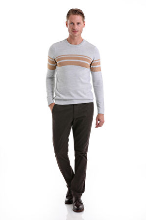 Gri Comfort Fit Düz Yünlü Bisiklet Yaka Casual Triko Kazak