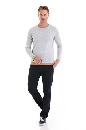 Gri Comfort Fit Düz Yünlü Bisiklet Yaka Casual Triko Kazak