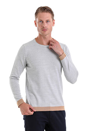 Gri Comfort Fit Düz Yünlü Bisiklet Yaka Casual Triko Kazak
