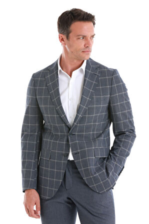 Lacivert Slim Fit Çizgili Mono Yaka Takım Elbise | 50