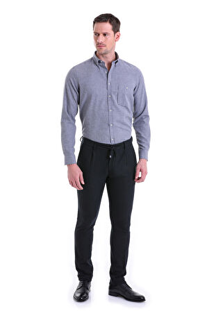 Düz Comfort Fit Pamuklu Slim Yaka Uzun Kollu Flanel Gömlek