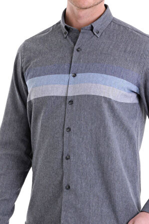 Lacivert Comfort Fit Düz Düğmeli Yaka Uzun Kollu Casual Flanel Gömlek | L
