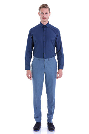Lacivert Slim Fit Pamuklu Uzun Kollu Gömlek | XXL