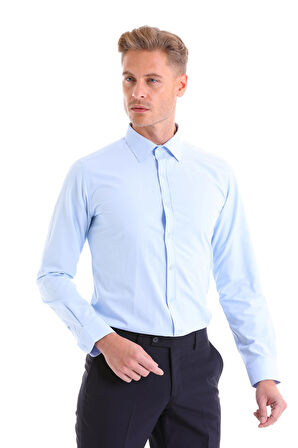 Slim Fit Düz Pamuklu Uzun Kol Gömlek