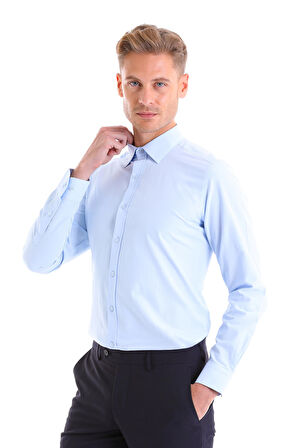 Slim Fit Düz Pamuklu Uzun Kol Gömlek