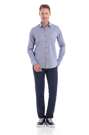 LACİVERT D Slim Fit Desenli 100% Pamuk Slim Yaka Uzun Kollu Spor Gömlek