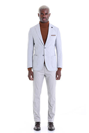 Gri Slim Fit Desenli Mono Yaka Çift Düğme Ceket | 52