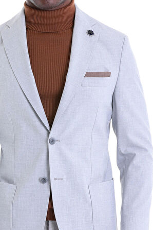 Gri Slim Fit Desenli Mono Yaka Çift Düğme Ceket | 52