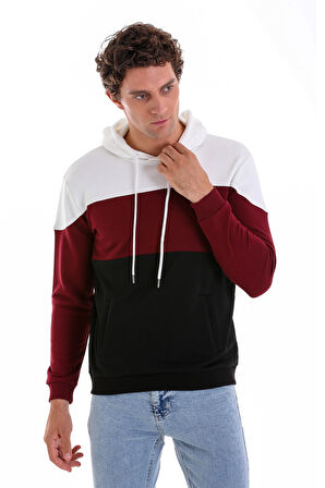 Siyah Regular Fit Düz Pamuklu Kanguru Cep Kapüşonlu Sweatshirt