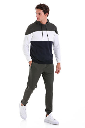 Lacivert Regular Fit Düz Pamuklu Kanguru Cep Kapüşonlu Sweatshirt