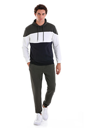 Lacivert Regular Fit Düz Pamuklu Kanguru Cep Kapüşonlu Sweatshirt