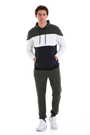 Lacivert Regular Fit Düz Pamuklu Kanguru Cep Kapüşonlu Sweatshirt