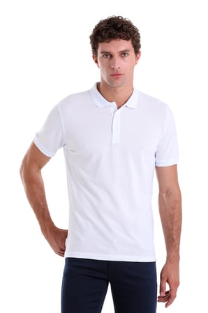 Beyaz Comfort Fit Düz 100% Pamuk Polo Yaka Polo Yaka Tişört