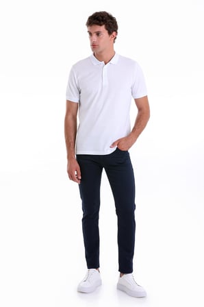 Beyaz Comfort Fit Düz 100% Pamuk Polo Yaka Polo Yaka Tişört