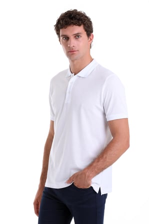 Beyaz Comfort Fit Düz 100% Pamuk Polo Yaka Polo Yaka Tişört