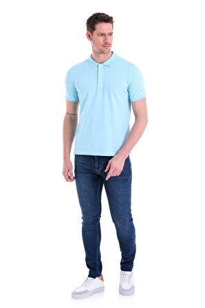 A. Mavi Düz comfort Fit 100% Pamuk Polo Yaka Tişört