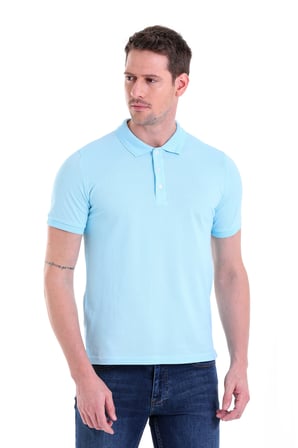 A. Mavi Düz comfort Fit 100% Pamuk Polo Yaka Tişört