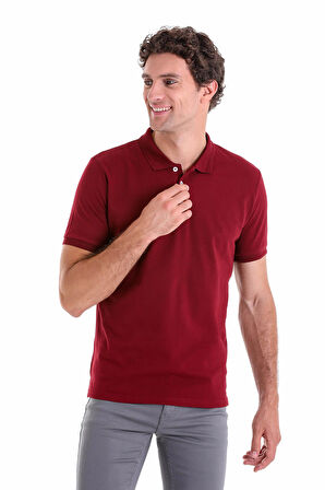 Bordo Comfort Fit Düz 100% Pamuk Polo Yaka Polo Yaka Tişört