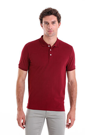 Bordo Comfort Fit Düz 100% Pamuk Polo Yaka Polo Yaka Tişört